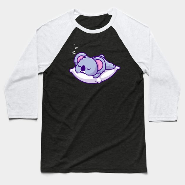 Cute Koala Sleeping On Pillow Cartoon Baseball T-Shirt by Catalyst Labs